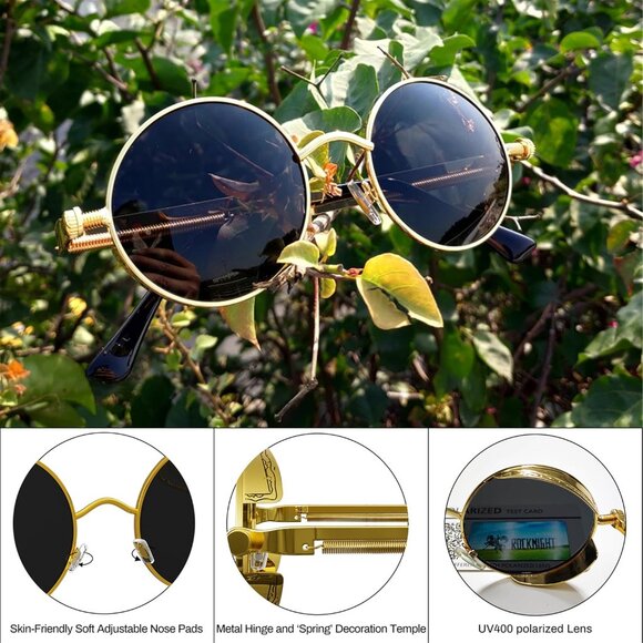 Women's Gothic Steampunk Round Polarized UV400 Protection Sunglasses Street 48mm - Picture 5 of 6